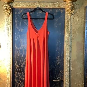 Long flowing V neck orange maxi dress
